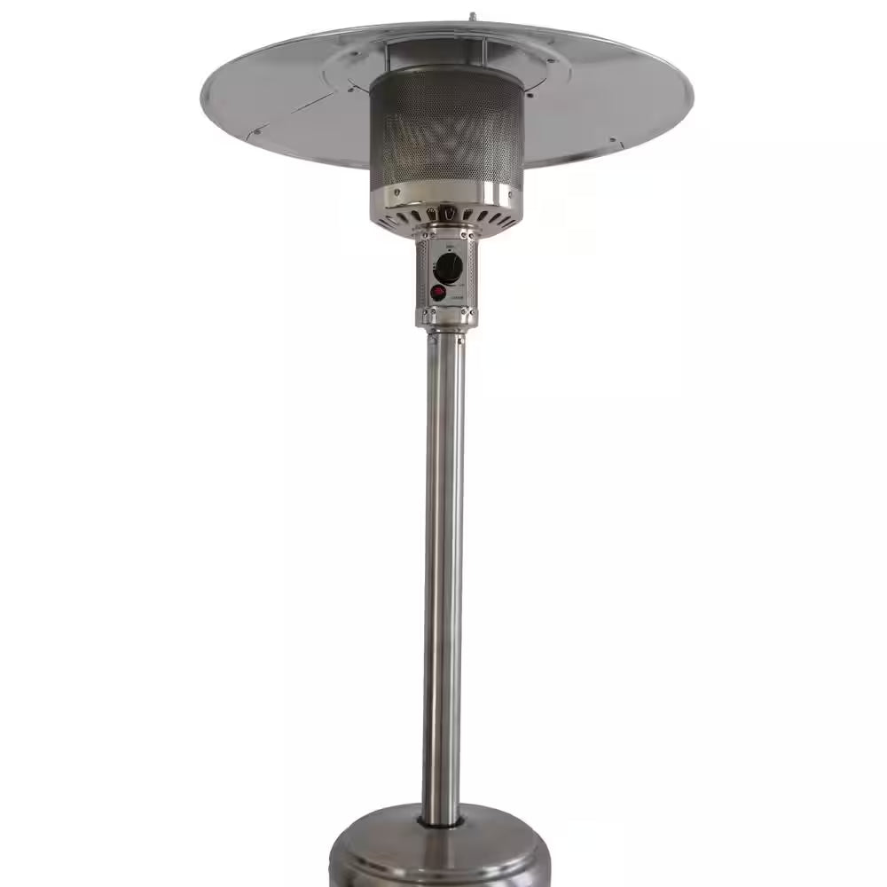 48000 Btus Stainless Steel Propane Standing Patio Heater with Wheels, Gray