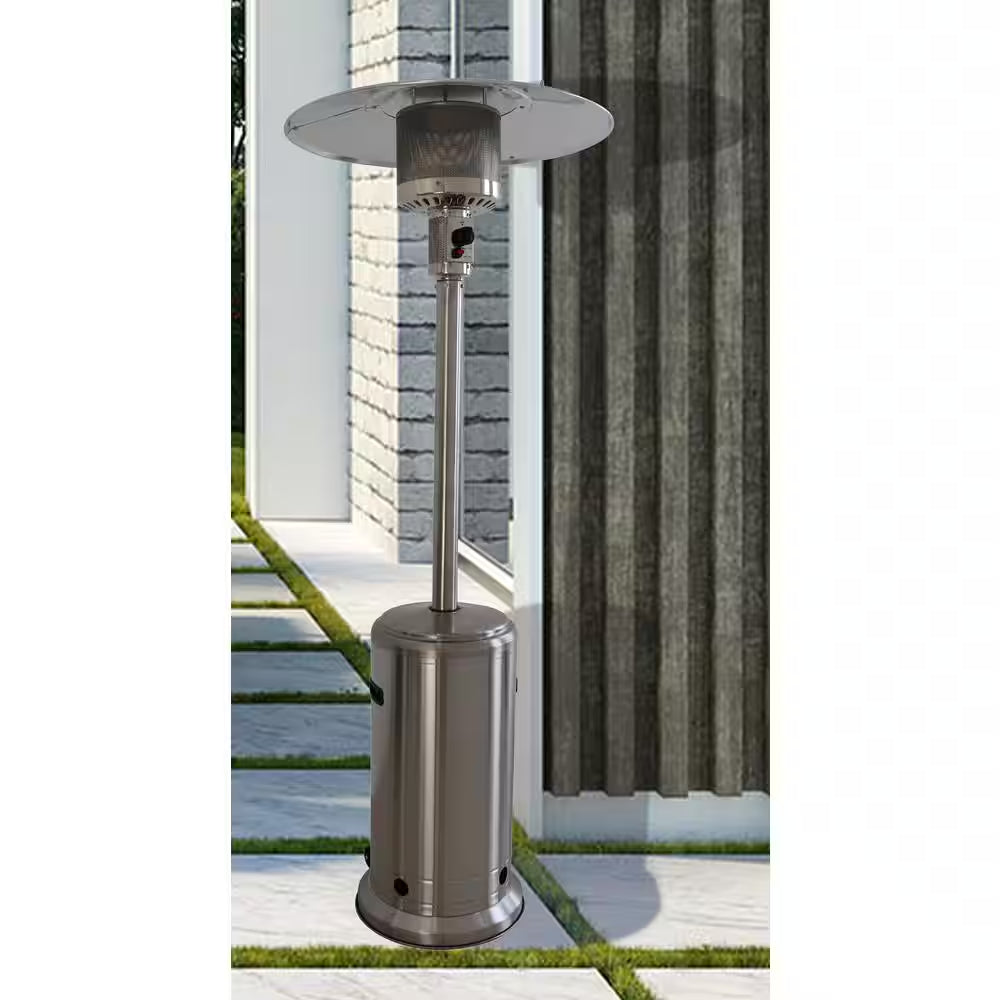 48000 Btus Stainless Steel Propane Standing Patio Heater with Wheels, Gray