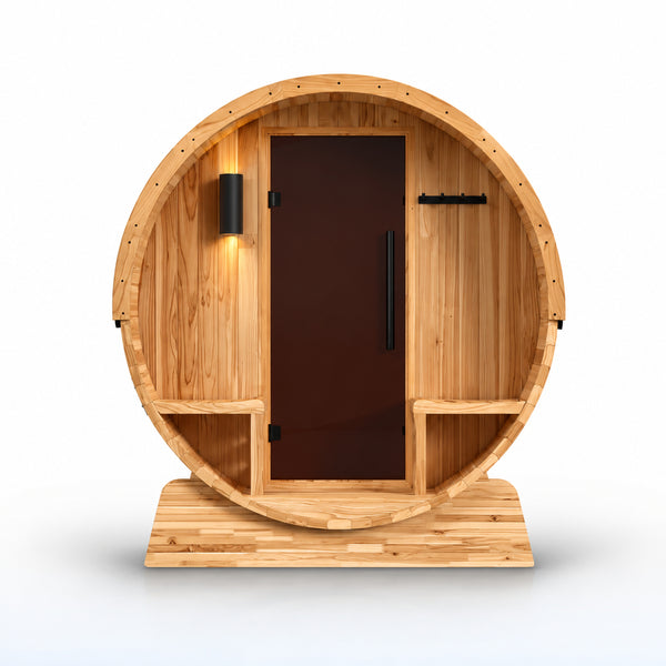 4-Person Electric Heater Outdoor Cedar Barrel Steam Sauna Front Porch Canopy - ETL Certified